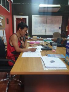 Teacher at Victory prepares for students.